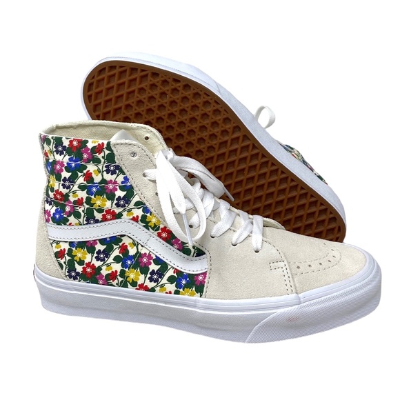 VANS Sk8-Hi Tapered Sneakers Women's Canvas Suede Floral White Shoes VN0A5KRUWHT - Picture 6 of 9